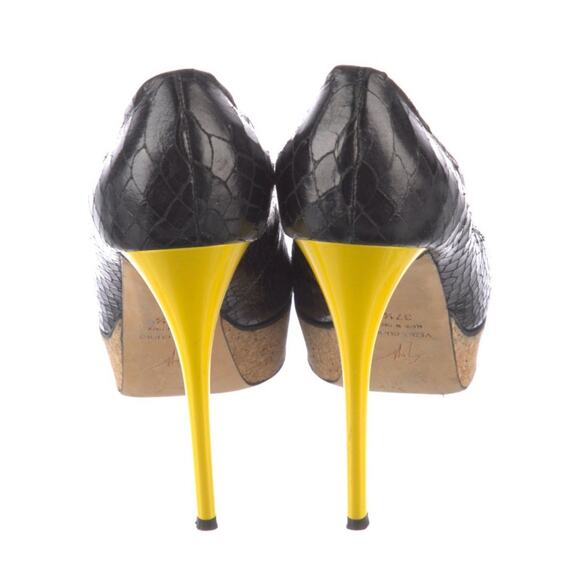 Giuseppe Zanotti Black Red Yellow Leather Snake Peep Toe Platform Shoe EU 37.5 - Picture 3 of 5